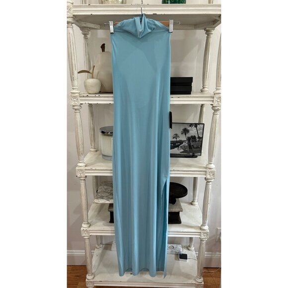 Anthropologie Norma Kamali Halter Turtleneck Side-Slit Midi Dress Blue Sz Small - Picture 6 of 7